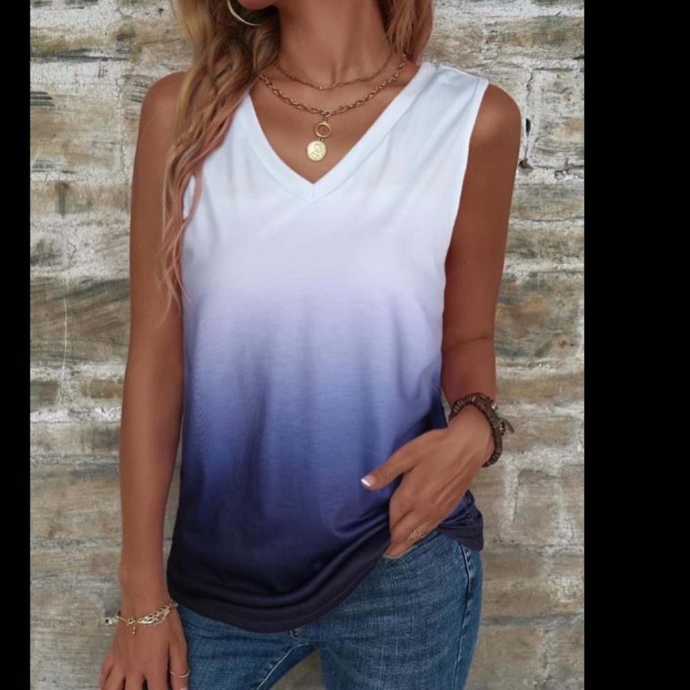 NWT Hilinker Womens V Neck Ombre Tank Top M